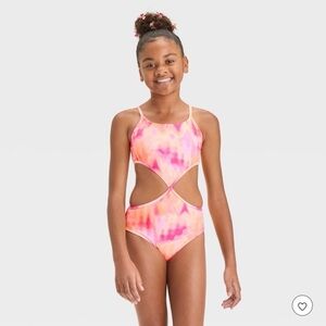 Girls' Tie-Dye Design One Piece Swimsuit - art Class™ S: Recycled Polyester,